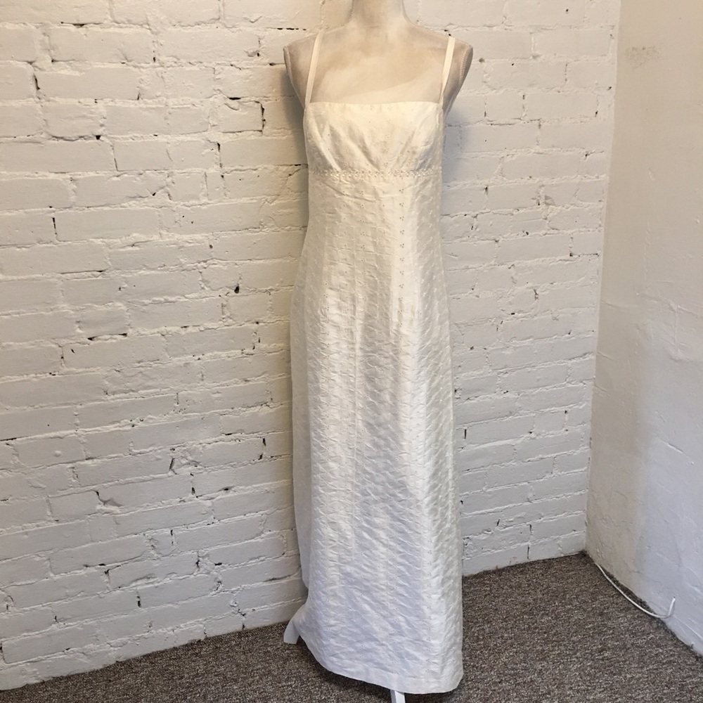 Nicole Miller silk eyelet maxi dress strappy top ivory size 8